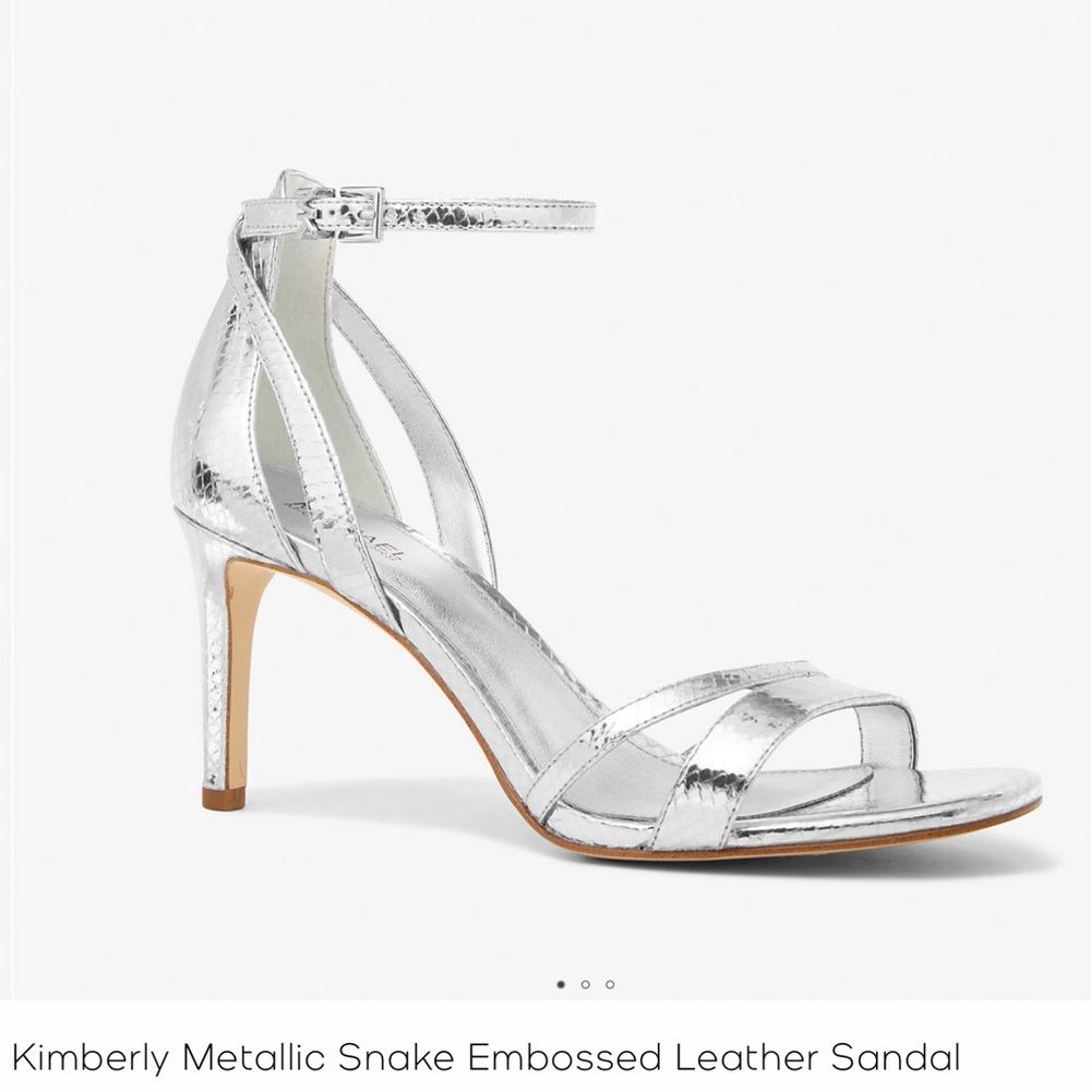 NEW Michael Kors Kimberly Metallic Snake Embossed Leather Sandals Sz 8